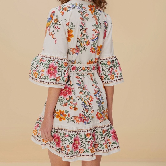 FARM Rio Dresses & Skirts - FARM Rio Off-White Delicate Forest Scarves Organic Cotton Mini Dress